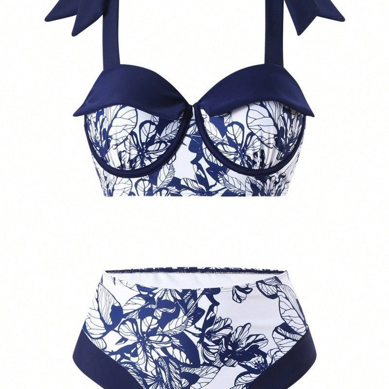 Damen Bikini-Set mit floralem Rock über der Badehose Drune