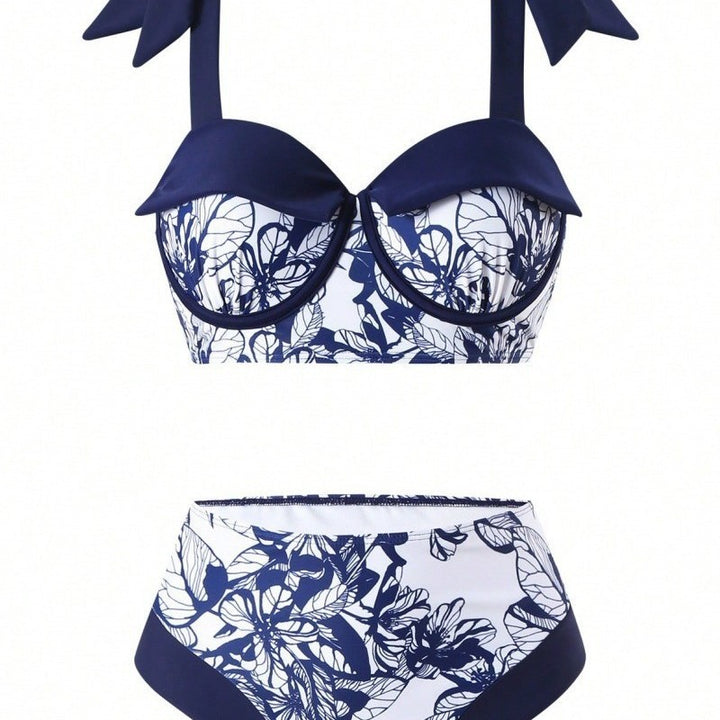 Damen Bikini-Set mit floralem Rock über der Badehose Drune