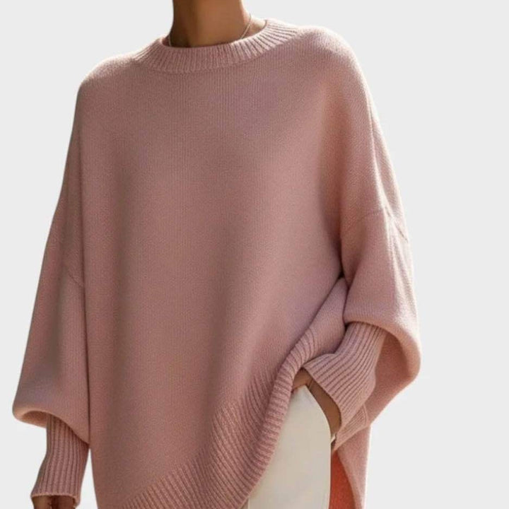 Damen nan Oversize Strickponcho mit asymmetrischem Saum und gerippten Ärmeln Drune