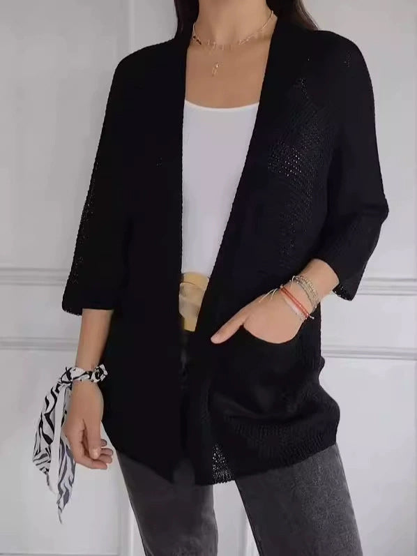 Damen luftiger Strick-Cardigan mit Taschen und weitem Schnitt Drune