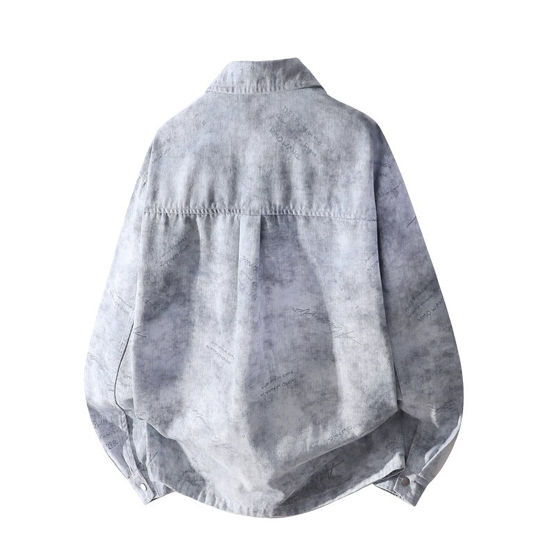 Herren Oversize-Hemdjacke mit Vintage-Waschung und Druckknopffront Drune