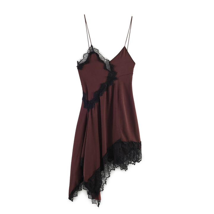 Damen Spitzen-Hängerchenkleid mit asymmetrischem Saum und zarten Trägern Drune