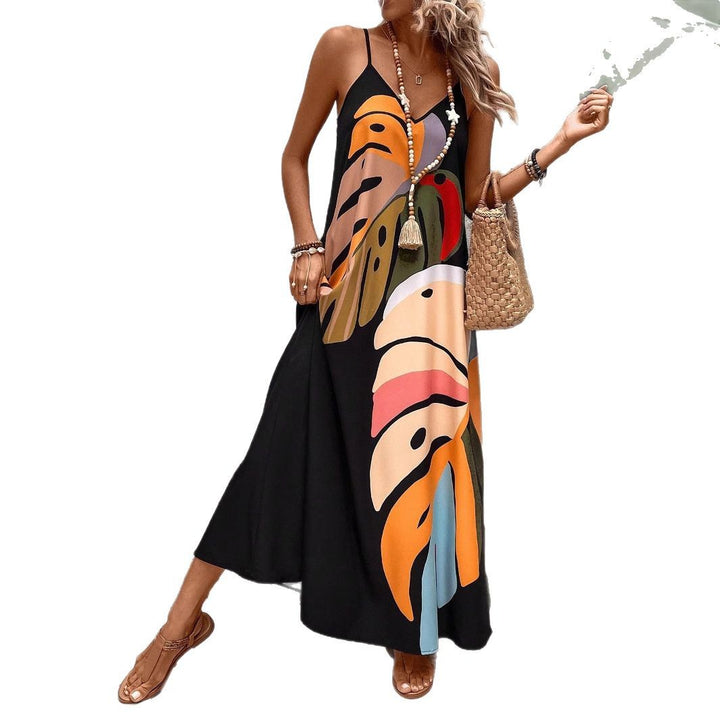 Damen Sommerliches Maxikleid mit buntem Blattdruck Drune