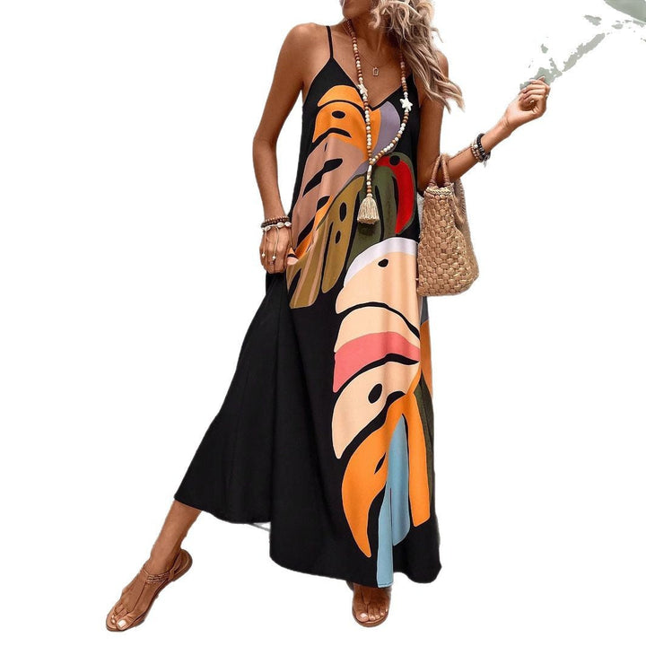Damen Sommerliches Maxikleid mit buntem Blattdruck Drune