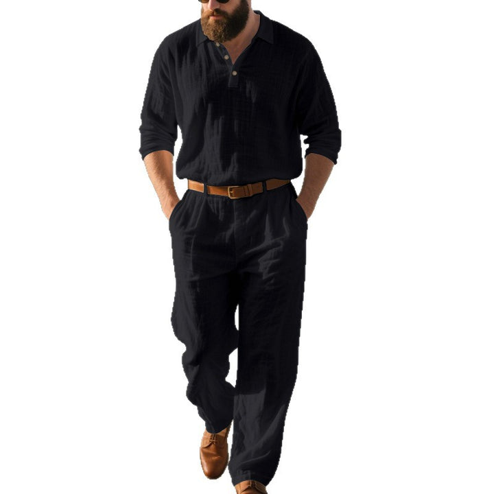 Herren eleganter Freizeit-Jumpsuit mit praktischen Taschen und stylischem Henley-Ausschnitt Drune
