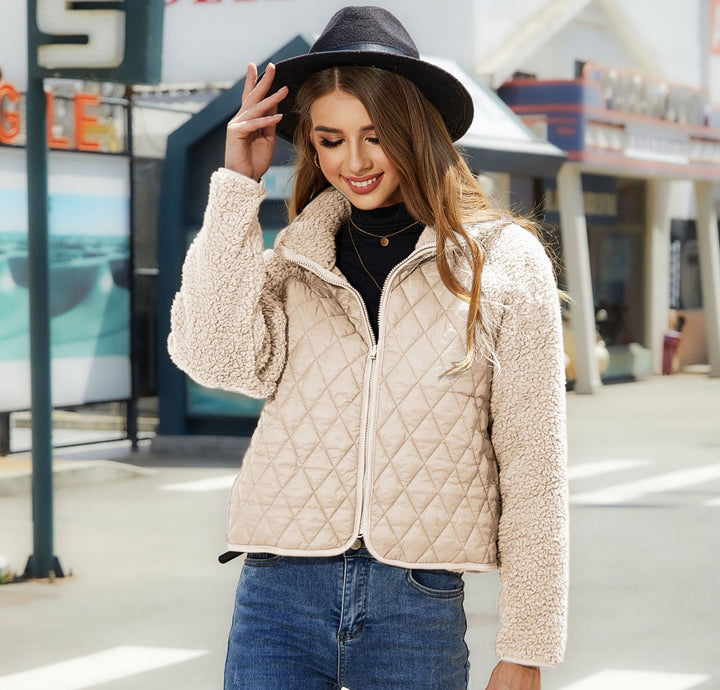 Damen Kuschelige Steppjacke mit weichem Kragen und kontrastierenden Ärmeln Drune