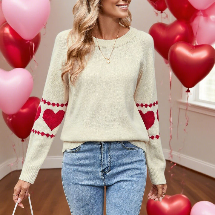 Damen Strickpullover mit Herzmotiv und farbenfrohen Akzenten Drune