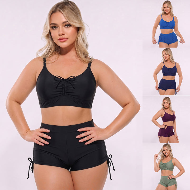 Damen Hoch geschnittenes Tankini-Set mit verstellbaren Trägern und Raffung Drune