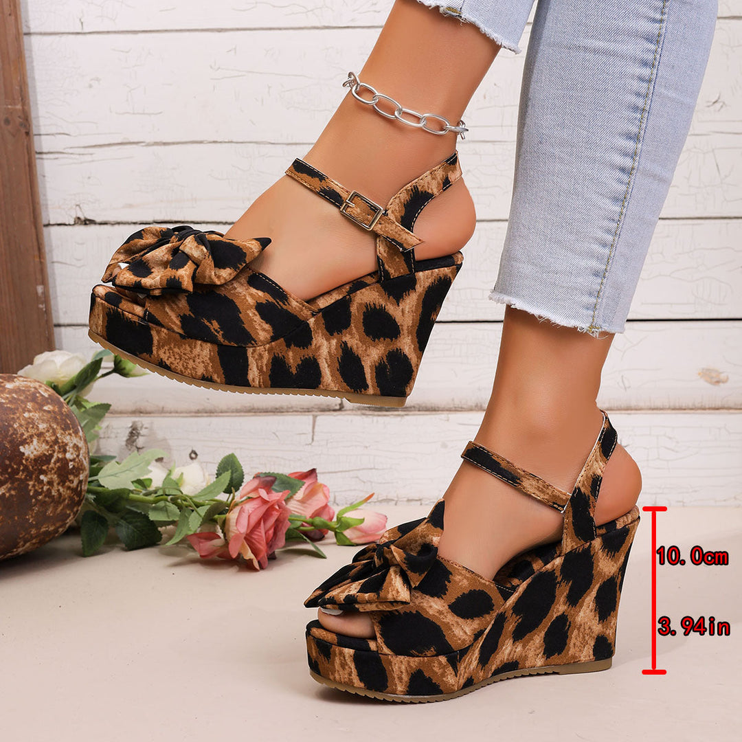 Damen Wedge-Sandalen mit dekorativem Schleifen-Detail und Tiermuster Drune