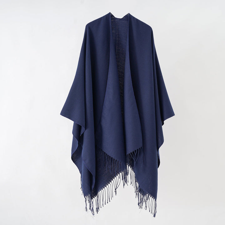 Damen Modischer Fransen-Poncho Aus Weichem Material mit Luxuriösem Fall Drune