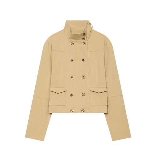 Damen Kurzgeschnittene doppeltreihige Utility-Jacke mit hohem Stehkragen Drune