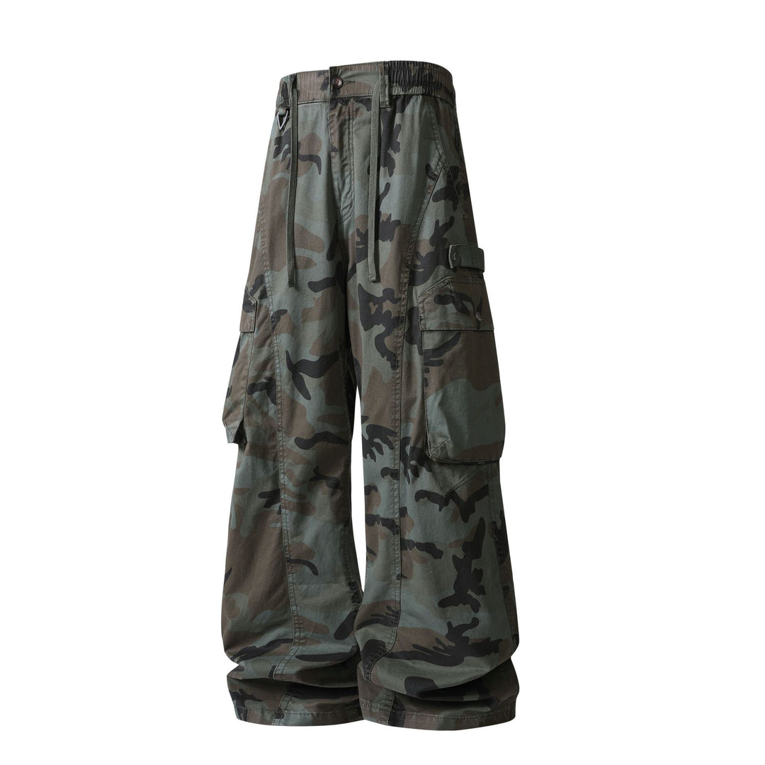 Herren Weite Cargohose im Camouflage-Military-Look mit elastischem Tunnelzugbund und Multifunktionstaschen Drune