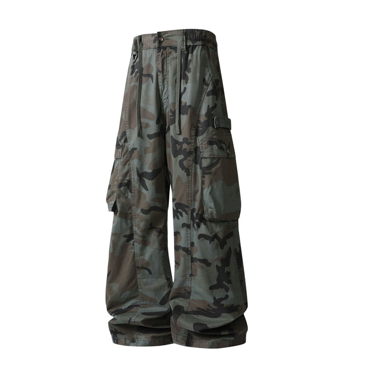 Herren Weite Cargohose im Camouflage-Military-Look mit elastischem Tunnelzugbund und Multifunktionstaschen Drune