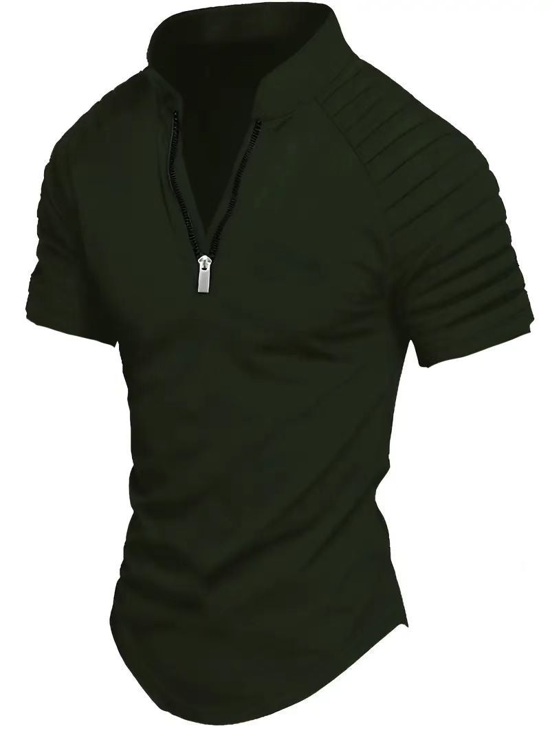 Herren sportliches Funktionsshirt mit halbem Reißverschluss und Rippdetails Drune