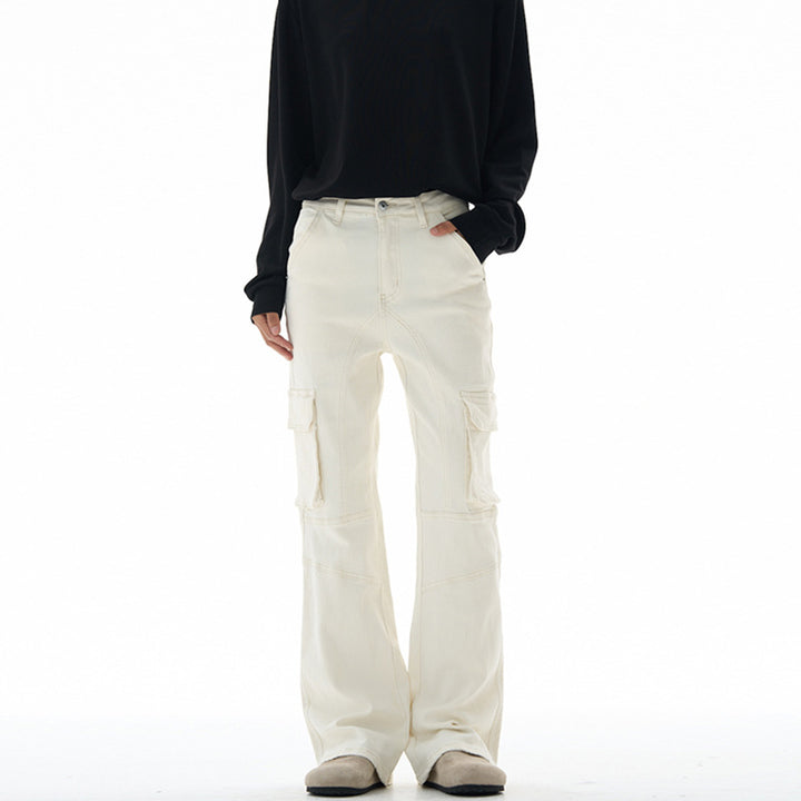 Damen Cargo-Palazzo-Jeans mit seitlichen Pattentaschen und Paneelnähten Drune