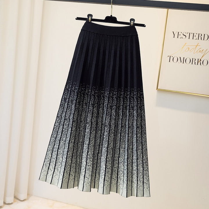 Damen Eleganter Plissee-Rock mit kontrastierenden Streifen Drune