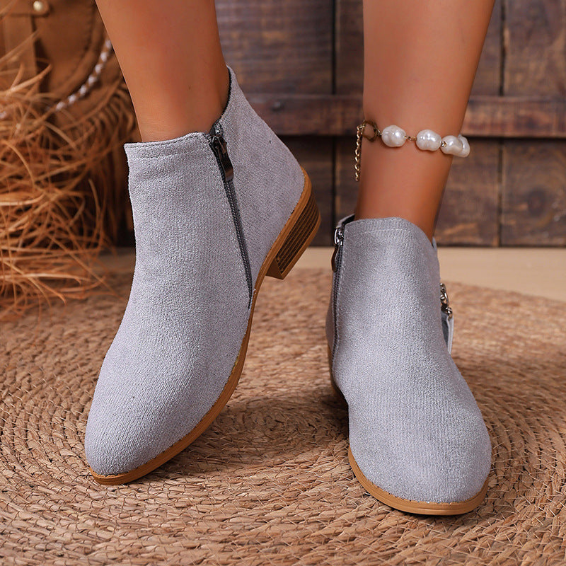 Damen Kurzschaft-Stiefeletten mit seitlichem Reißverschluss und kleinem Blockabsatz Drune