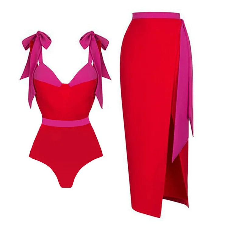 Damen hochtailliertes Bikiniset mit Wickelrock Drune