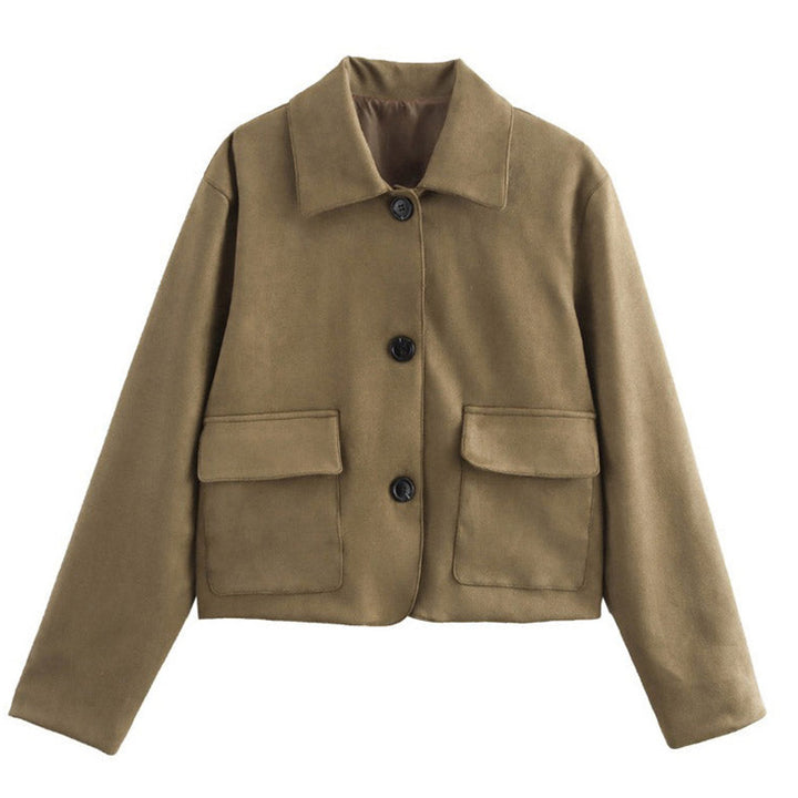 Damen modische Kurzjacke mit praktischen Brusttaschen und aufgesetzten Knöpfen Drune