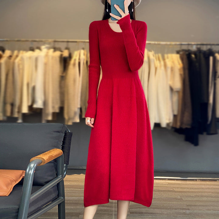 Damen Langärmeliges Midikleid aus Feinstrick mit taillierter A‑Linien‑Silhouette Drune