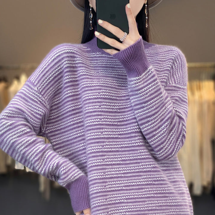 Damen Strickpullover mit modernem Streifenmuster und bequemen Daumenlöchern Drune