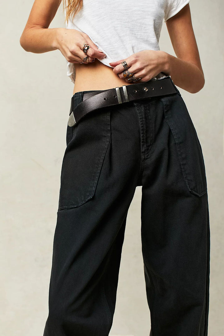 Damen nan weite High-Waist Baggy-Jeans mit tiefem Schritt, Five-Pocket Design und extra-langen Beinen Drune