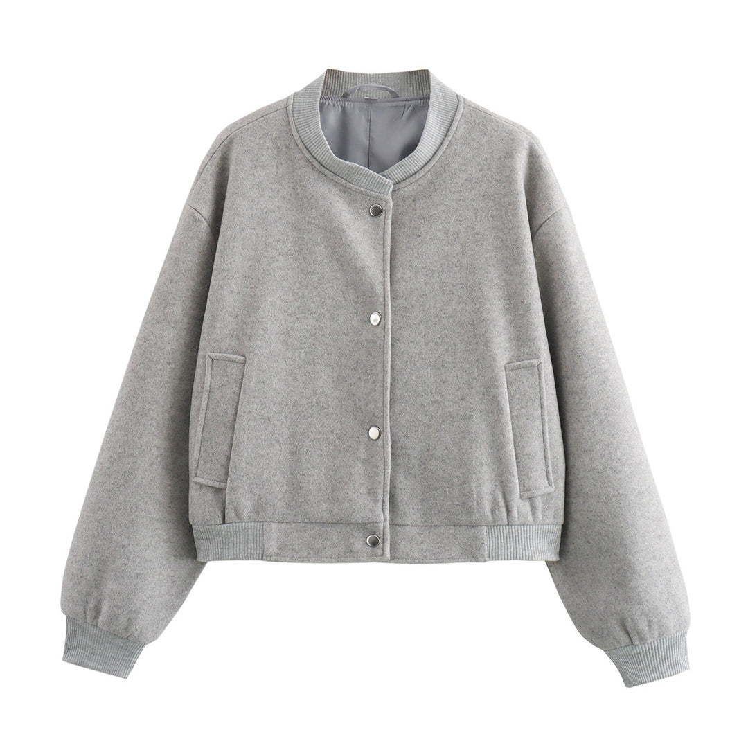 Damen Kurze Oversize-Collegejacke im Wollmix mit Druckknopfverschluss, Eingrifftaschen und Rippenbündchen Drune