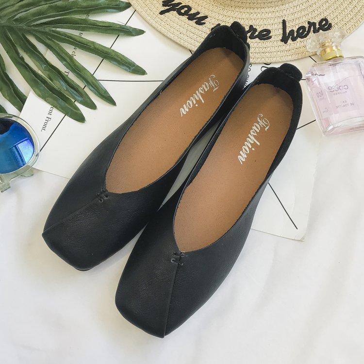 Damen nan quadratische Ballerina-Slipper aus weichem Kunstleder mit gepolstertem Komfortfußbett Drune