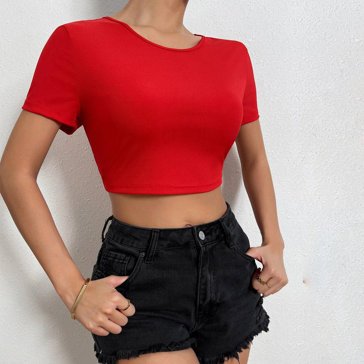 Damen cropped Oberteil mit dekorativen Rückenbindebändern Drune