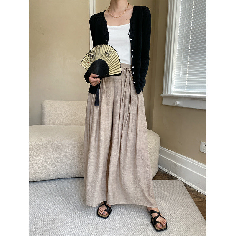 Damen weit geschnittene Palazzo-Hose mit Taillenknotendetail Drune