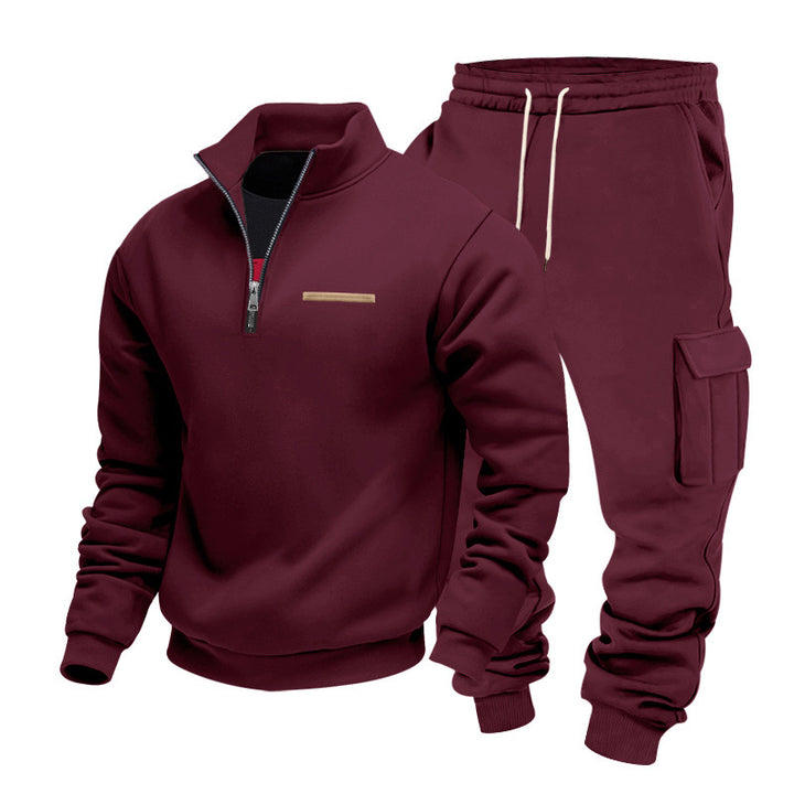 Herren Zip-Pullover- und Cargo-Jogger-Set aus weichem French-Terry Drune