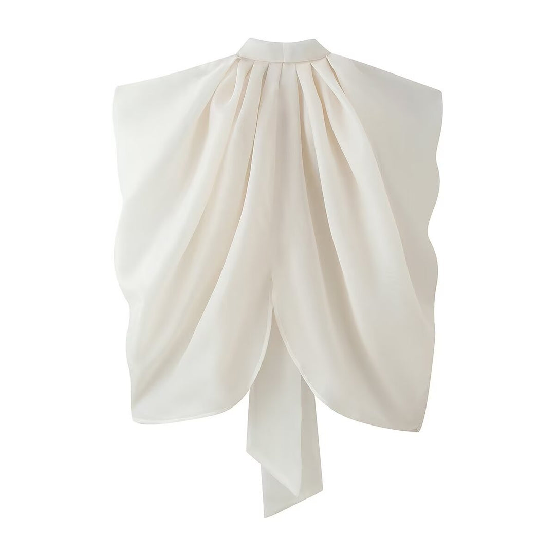 Damen Ärmellose Chiffonbluse mit Schleifenkragen Drune