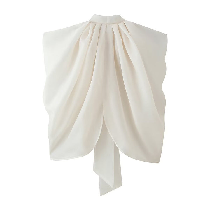 Damen Ärmellose Chiffonbluse mit Schleifenkragen Drune