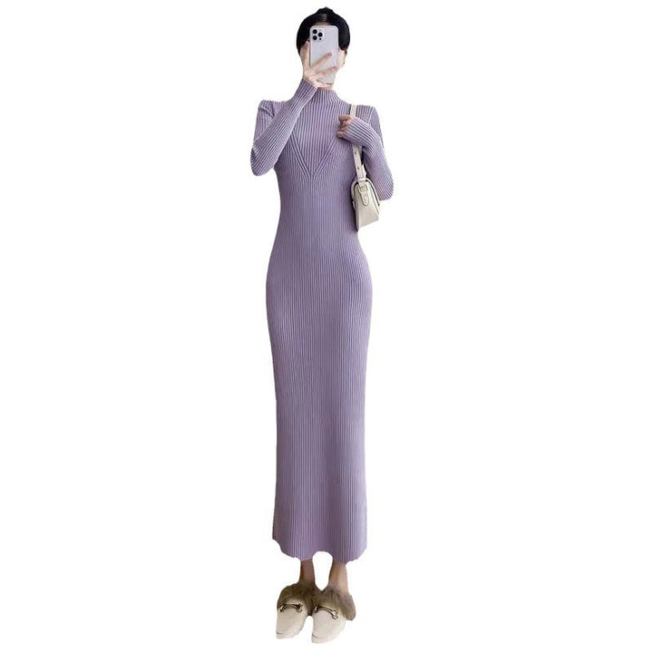 Damen Elegantes Strickkleid mit hohem Kragen und strukturiertem Design Drune