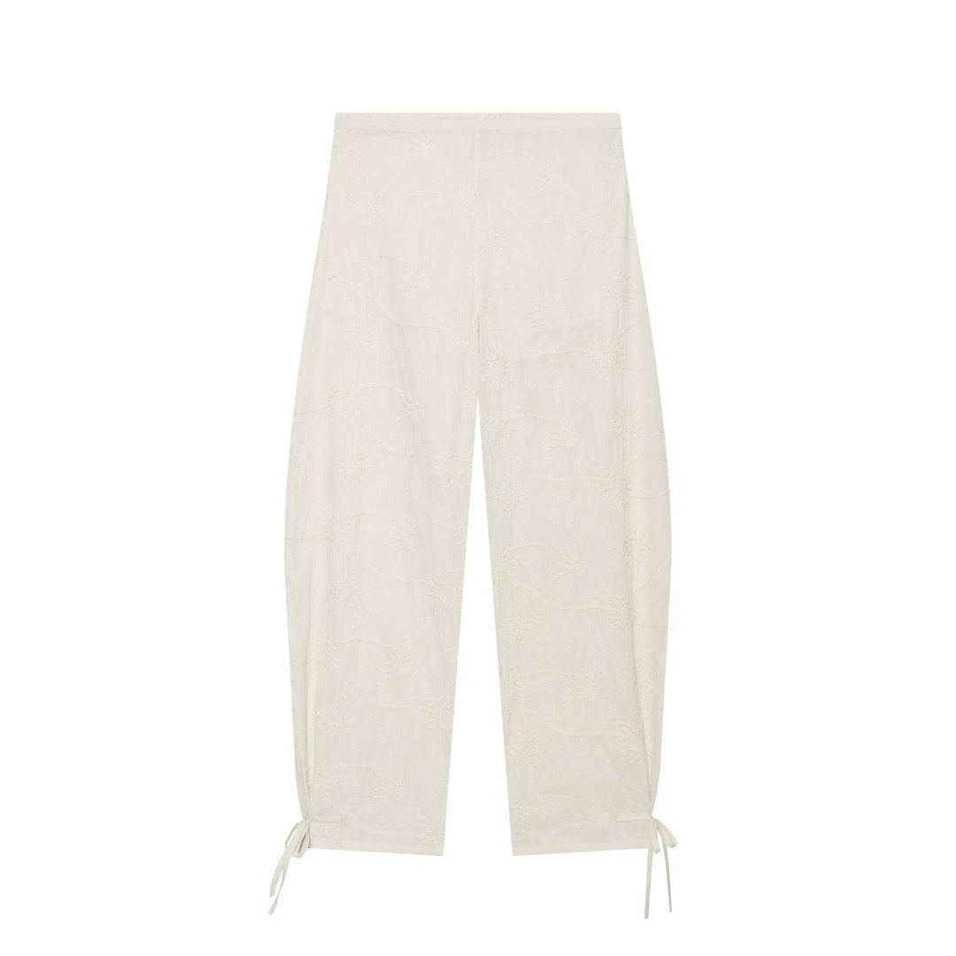 Damen Leichte bestickte Palazzohose mit weitem Bein und Saumkordeln Drune