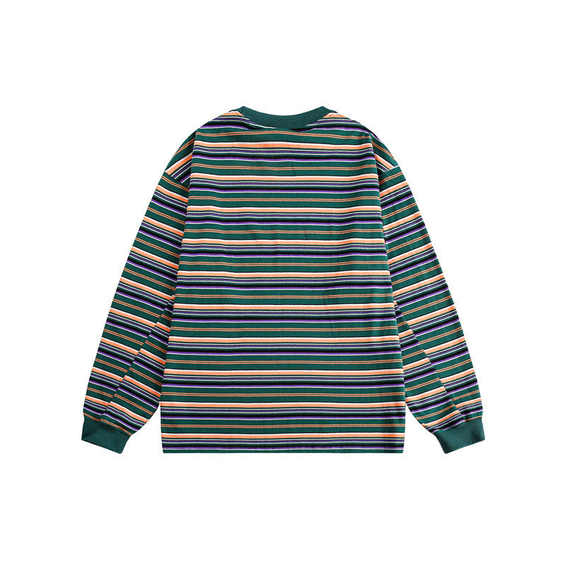 Unisex Oversize-Langarmshirt aus schwerer Baumwolle mit Streifenmuster und geripptem Rundhalsausschnitt Drune
