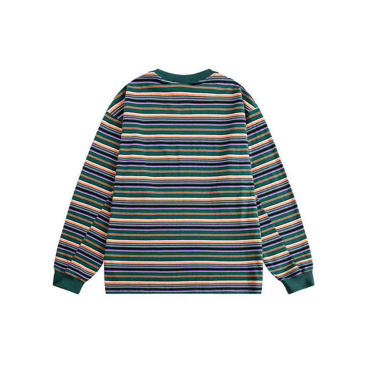 Unisex Oversize-Langarmshirt aus schwerer Baumwolle mit Streifenmuster und geripptem Rundhalsausschnitt Drune