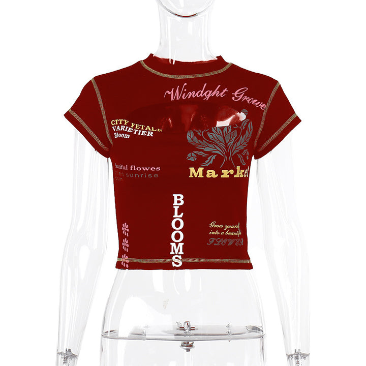 Damen Trendiges Crop-Top mit grafischen Prints Drune