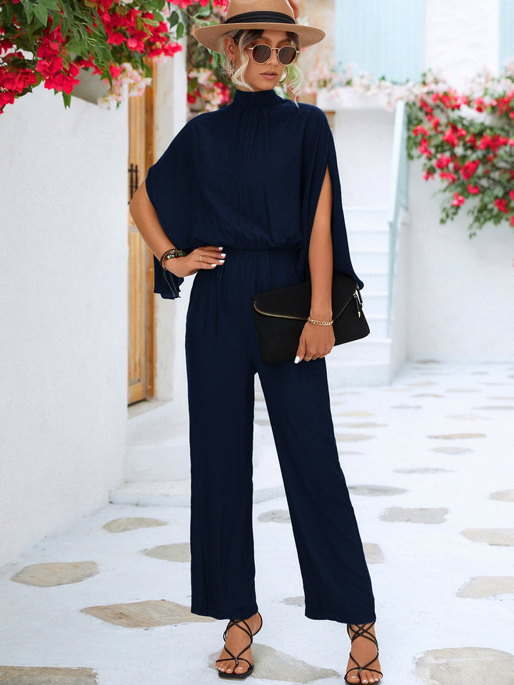 Damen Jumpsuit mit hohem Kragen und fließenden Ärmeln Drune
