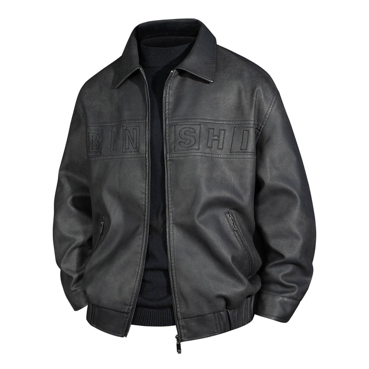 Herren Veloursleder-Optik Bomberjacke mit aufgesetztem Logo und Reißverschluss Drune