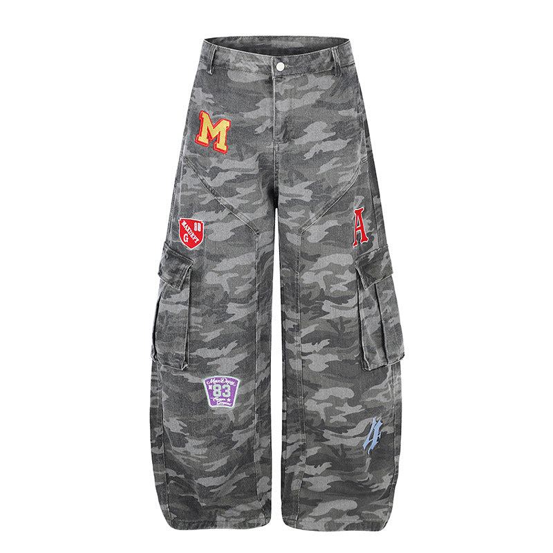 Damen Weite Cargo-Hose im Camouflage-Look mit Applikationen und Multi-Taschen Drune