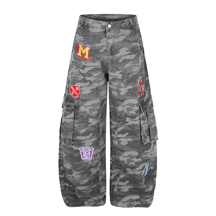 Damen Weite Cargo-Hose im Camouflage-Look mit Applikationen und Multi-Taschen Drune