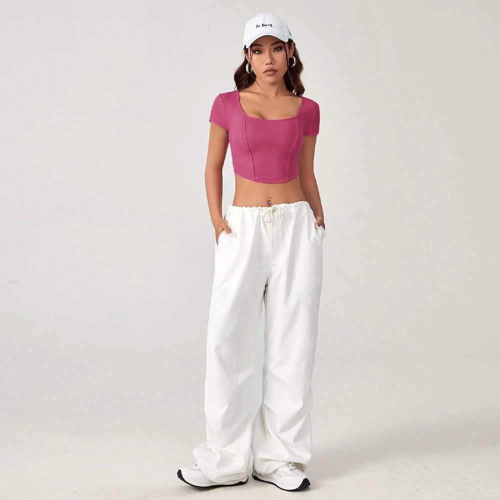 Damen cropped Oberteil mit quadratischem Ausschnitt und eleganter Rippstruktur Drune