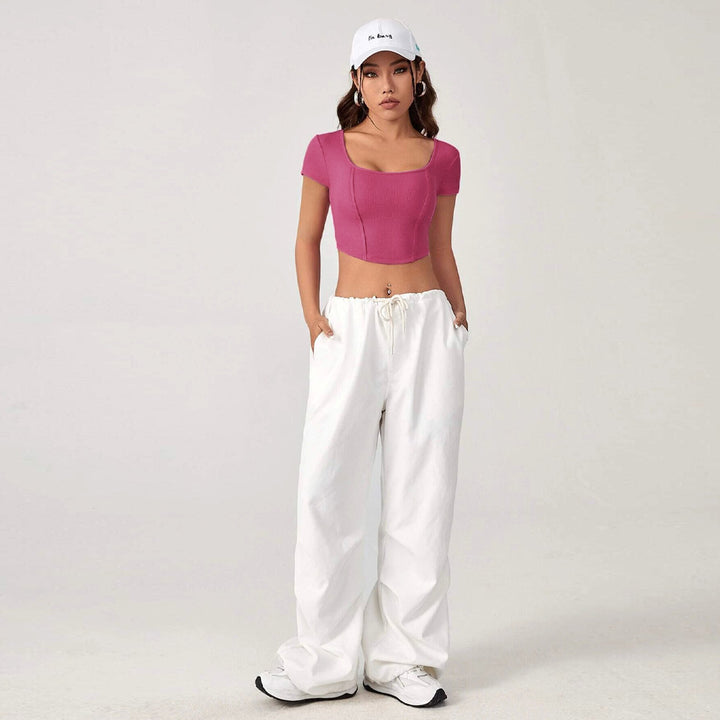 Damen cropped Oberteil mit quadratischem Ausschnitt und eleganter Rippstruktur Drune