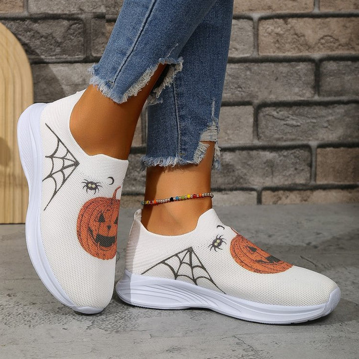 Damen Slip-On Sneaker mit Halloween-Motiv und atmungsaktivem Design Drune