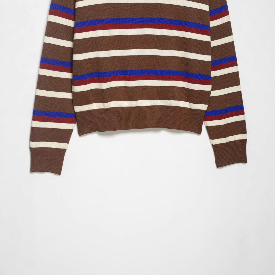 Damen Gestreifter Polokragen-Strickpullover im Boxy-Cropped-Schnitt Drune