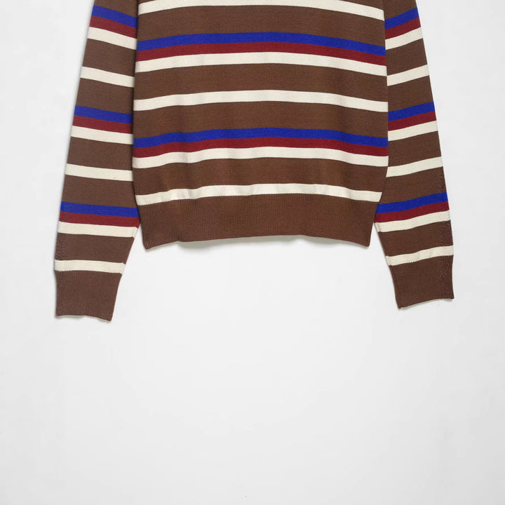 Damen Gestreifter Polokragen-Strickpullover im Boxy-Cropped-Schnitt Drune