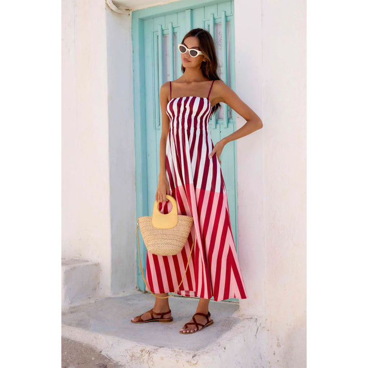 Damen Sommerliches Maxikleid mit schmalen Trägern und raffiniertem Streifenmuster Drune