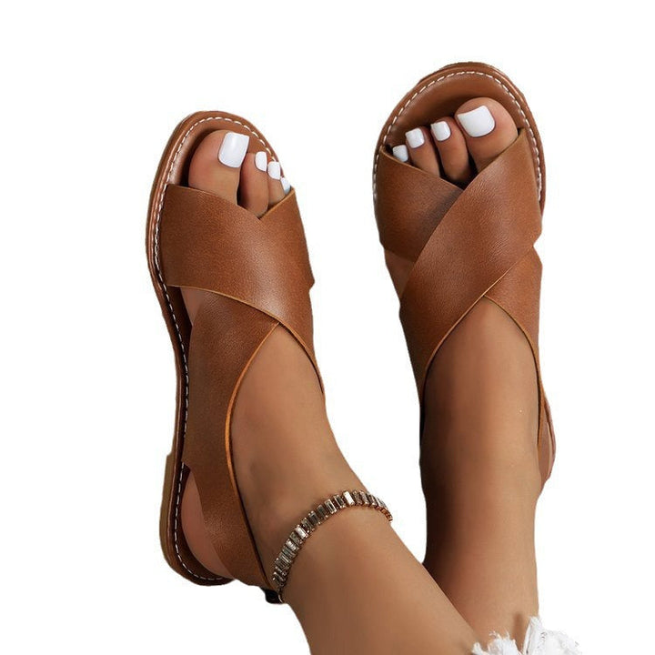 Damen Riemchen-Sandalen mit eleganten Kreuzriemen und modischem Schmuckdetail Drune