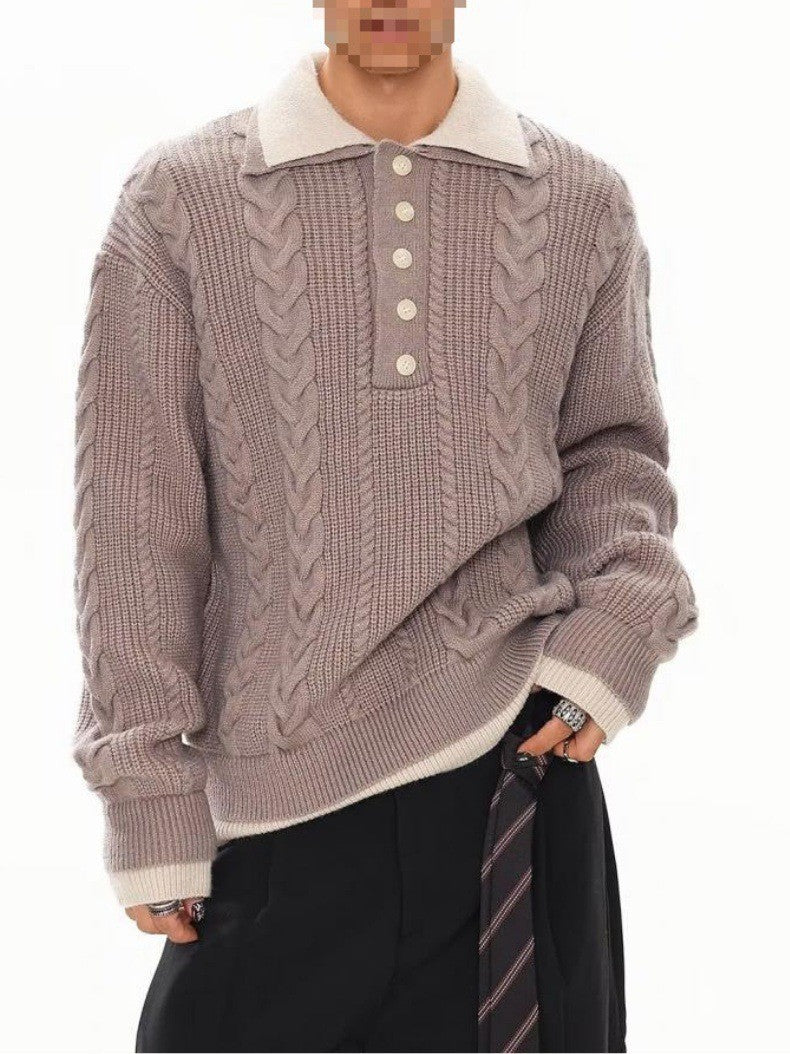 Herren Modischer Grobstrickpullover mit Polokragen Drune